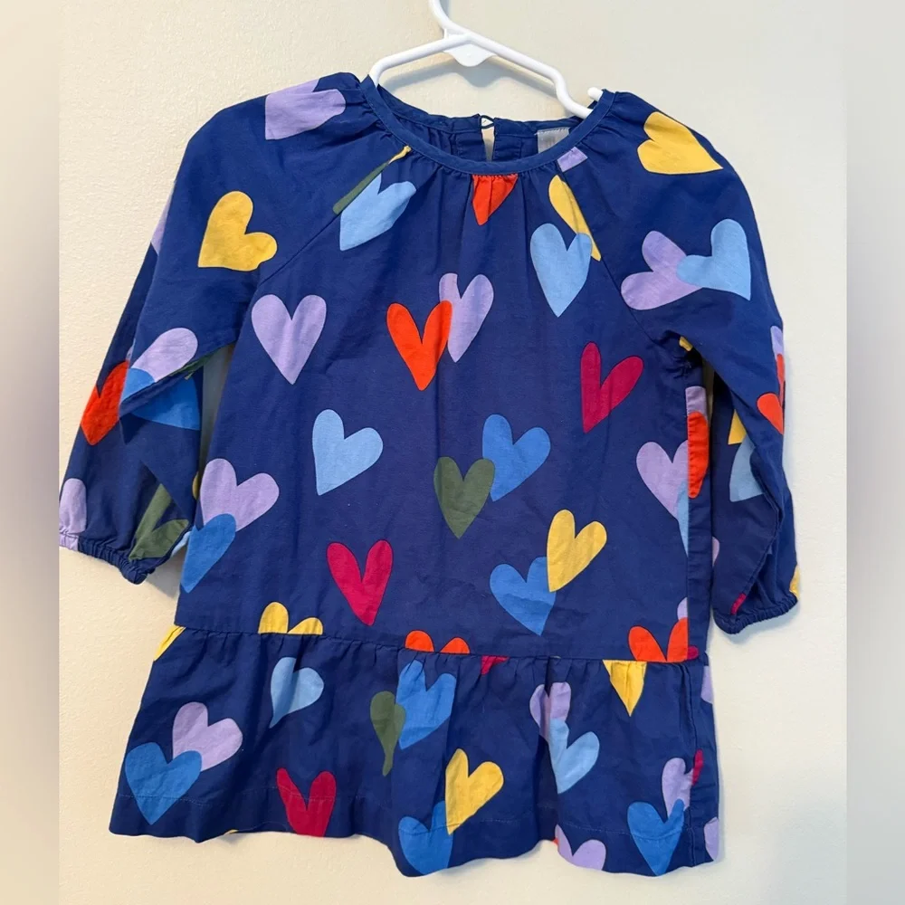 Primary Colorful Heart Print Long Sleeve Dress